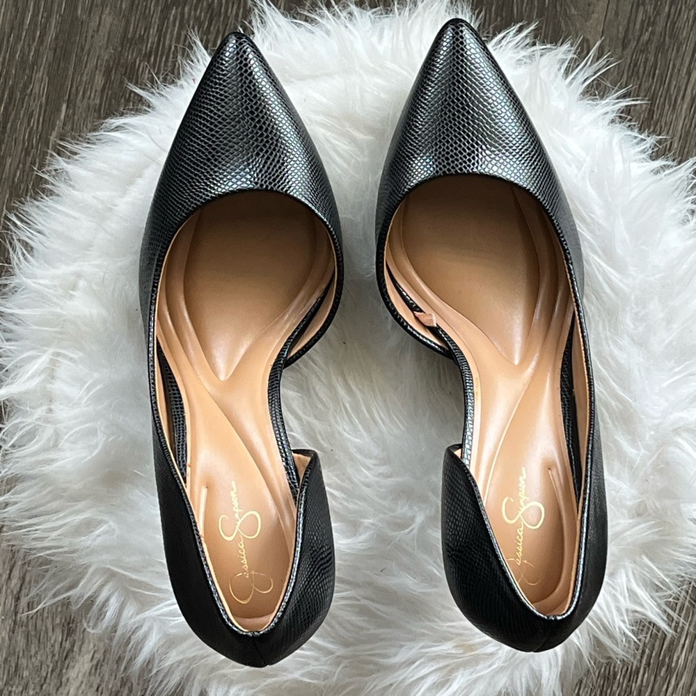 Jessica Simpson Black Leather d'Orsay Pumps